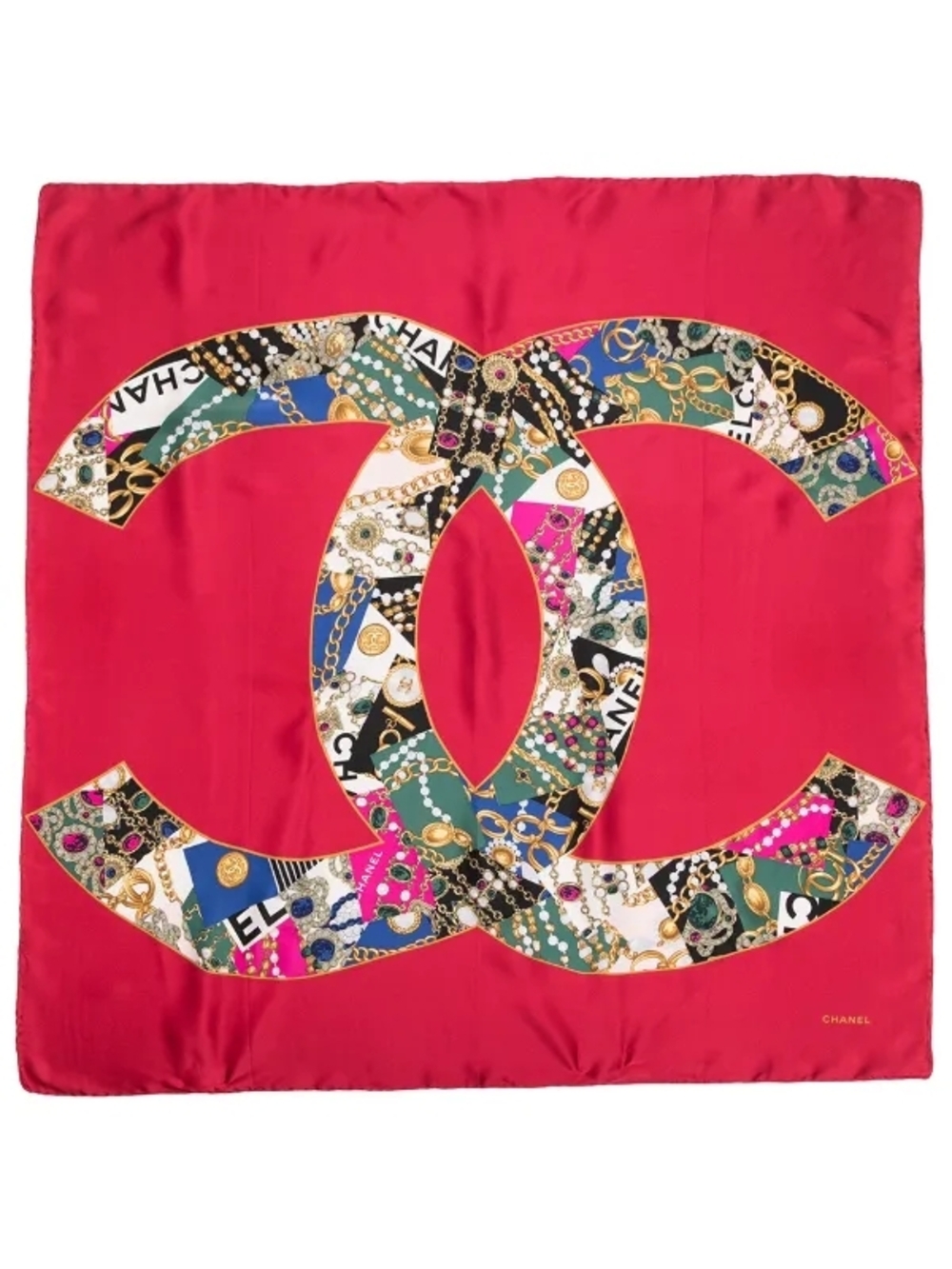 CHANEL 100% Silk Scarf Gorgeous & Luxurious with Multicolor CC Logo Authentic